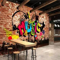 Murales 3D personnalisées Urban Music Art Graffiti Brick Wall Painting Wallpaper Mome Decoration Salon Sofa Fack