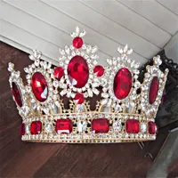 結婚式のティアラと王冠のための大きな女王キングページェントクラウン大きなクリスタルラインストーンダイアデムブライダルヘッドドレスヘアジュエリー1230 E3