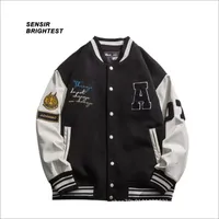 Sensir School Jacket American Pu Leather Tweed Baseball Suit High Street Eversize Varsity Stacket Men 220715