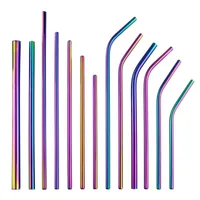 Drinking Straws 1-2Pcs Colorful Rainbow Straw Set 304 Stainless Steel 16 19 21 23 26cm 12mm Reusable Bent Metal Drink BrushDrinking
