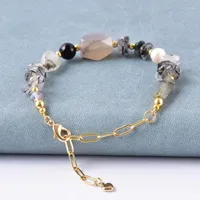 Strand Beaded Strands Crystal Onyx Pearl Mixed Bracelet Natural Stone Golden Chain For Women Boho Jewelry Geometric Design Black White