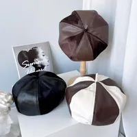 Berets Japanese Design Béret chapeau femelle couleur littéraire assorti des champignons en daim Pu en cuir peintre de vol hatberets