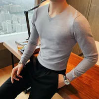 Autunno uomo Solido Colore V-Collo con scollo a V Maglione Stile coreano Slim Manica lunga Sueter Hombre Ropa de Abbigliamento Maglioni da uomo