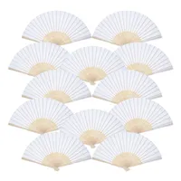 12 Pack Hand Held Fans Party Favor White Paper fan Bamboo Folding Fans Handheld Folded for Church Wedding Gift275U