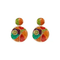 Stud Color Matching Enamel Circular Earrings Ear Retro Style Iridescence Fashion Accessories