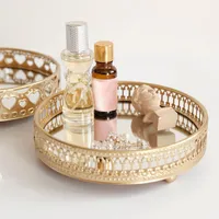 Storage Boxes & Bins Golden Color Delicate Jewelry Tray Glass Mirror Base Bedroom Desktop Cosmetic Decorative Organize Plate