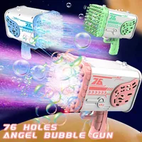 Bubble Gun Rocket 76 Holes Novelty Games Soap Bubbles Machine Automatic Blower With LED Light Toys For Kids Childrens Day Gift 0977