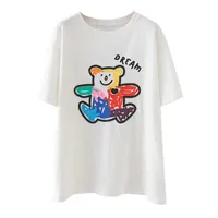 HSA Summer Women Graffiti Bear Print футболка повседневная O-выреза