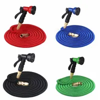 25FT Retractable Hose Natural Latex Expandable Garden Hose Gardens Watering Washing Car Fast Connector Water Hoses With Waters Gun TH0011