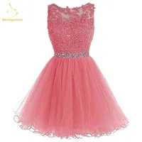 Belegantom Najnowszy tani tiulowe krótkie sukienki ukończenia szkoły plus wielkości aplikacje mini formalne wieczorne bal na balu homecoming suknia Y220519