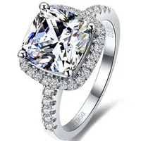 Hele 2ct trouwring sona synthetische diamant uitstekende kussen prinses gesneden wit certificaat 925 sterling zilveren platina288o