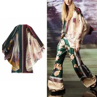 Women's Jackets Women Printed Coat 2021 Spring Autumn Thin Outwear Silk Deep V-neck Kimono Style Long Sleeve Ladies Vintage C295N