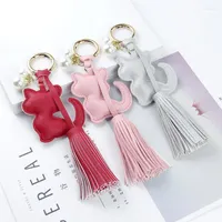 Keychains criativo PU Leather Tassel Key Ring fofo pingente de pingente de gato pérola carrocas de charme de charme de chave de chave de chave