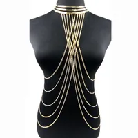 Kedjor Sexig flerskikt Lång Tassel Body Necklace Fashion Punk Golden Bikini Harness Big Torques Beach Jewelry for Women