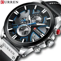 CURREN Watch Chronograph Sport Mens Watches Quartz Clock Leather Male Wristwatch Relogio Masculino Fashion Gift for Men 220421