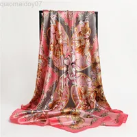 Vintage Square Silk Sarf For Women Scarves Flower Print Hijab Ladies Headscarf Neck Female Headband For Her Wrap Bandana L220802