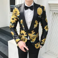 2019 New Fashion Floral Blazer Mens Stage Wear Outumn Blazer Hombre Mens Flowers Blazers Casual Club Slim Fit297R