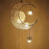 Moderne kreative pendelleuchte moon stern pension kinder schlafzimmer hängen lampe weihnachten dekorationen für haus federbeleuchtung led h220415