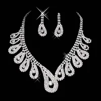 New Cheap Bling Crystal Bridal Jewelry Set silver plated necklace diamond earrings Wedding jewelry sets for bride women Bridal Acc283g