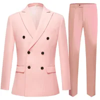 Men&#039;s Suits & Blazers Elegant Pink Wedding Double Breasted Bridegroom Party Custom Suit 2pcs