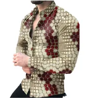 Mäns avslappnade skjortor Spring och Autumn Fashion 3D Menswear Vintage Print Shirt Hawaiian Button T Långärmad Beach Street Shirtmen's