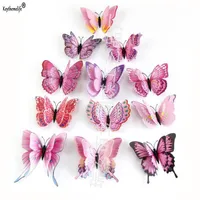 KeyTheMelife 12pcs/Pack Double Leaer Butterfly Wall Stickers 3D Vutterfliesホームデコレーション用カラフルなベッドルームの装飾B51316B