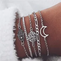 5 Pcs Set Fashion Bracelet Silver Hollow Hand Leaves Moon Bangles For Women Jewellery Beach Party Friends Gift285S