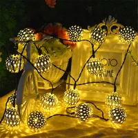 Saiten führte Solar Iron Art hohl aus marokkanische Kugelschnur Lichter Weihnachtsfefe Girland für Party Hochzeitsgarten dekoriert Stringsled