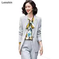 Pantalon à deux pièces pour femmes Lenshin Snowflake Fabric 2 Set Formal Pant Suit Blazer Office Lady Uniforme Design Women Business Veste et