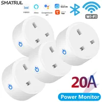20A Tuya Smart Wifi Plug UK Wireless Control Socket Outlet with Energy Monitering Timer Function Works with Alexa Google Home