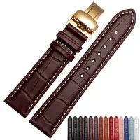 Watch Bands 18mm 19mm 20mm 21mm 22mm Men's With A Black Leather Strap Gold Butterfly Deployment Clasp