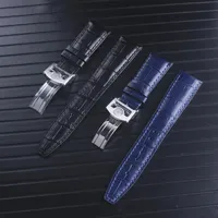 Bandas de reloj de cuero para hombres 22 mm Black Blue Genuine Leather Bands para brazalete de correa piloto IWC273i