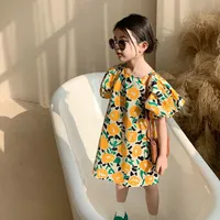 Girls Summer Dress Country Style Childrens Abbigliamento maniche corte Short Cash Baby Bambini Sweet Flower Princess Vestidos