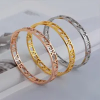 Roman numerals 18 k rose gold plated Couple bracelet Titanium steel bracelets for men and women Christmas gift251x