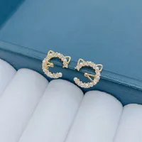 925 Boucles d'oreilles de pote de chat mignonnes argentées avec cristal brillant Sweet Loverly Girls Rings Bijoux Cadeau