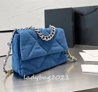 2022 Handväskor för kvinnor Luxury Lady Fashion Påsar Blue Quilting Woolen Glitter axel All-Match Top Quality Crossbody Handbag kväll med fällbar presentförpackning