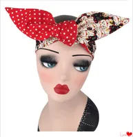 Hair Accessories Beige Lucky Cat And Red Polka Dot Rockabilly Turban Pinup Bow Headband Bandans Scarf Wrap Bandeau Cheveux