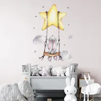 Bunny Baby Kinderzimmer Wandaufkleber Cartoon Kaninchen Schwung auf den Sternenabziehbildern für Kinderzimmer PVC Abnehmbar DIY 220716