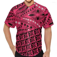 Erkekler sıradan gömlekler talep üzerine yazdırın yaz kısa kollu düğmesi nefes alabilen erkek forma polinezya samoa kabile pembe tapa çiçek gömlek qui