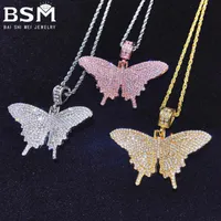 Collar colgante Collar 6 mm Pink Medium Butterfly Nelace con accesorios de hip hop para hombres y mujeres de circón2353