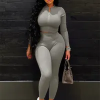 Kliou Solid Simple Simple Two -Piece Set Women Shath Slim Casual Sporty Long Sleeve Reißverschluss Topbody Shaping Female Activewear Outfits 220801