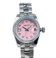 Silver Women Mechanisch horloge 28 mm roze diamanten wijzerplaat Automatische zelfwindende horloges roestvrijstalen jurk polshorloge