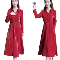 Casual Dresses Fashion Mother&#039;s Dress 2022 Autumn Solid Color Shirt Collar Women&#039;s Was Thin A-line Mujer Elegant