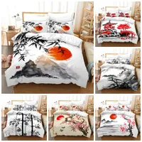 Sängkläder sätter kinesisk stil bläck landskapsmålningsserie täcke täcke set vuxna barn universal polyester hudvänlig andningsskåp täcke med örngott
