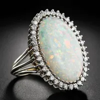 Trendy Silver 925 Ring Jewelry Shape Oval Opal Zircon Gemstone Rings for Women Wedding Party Gift Fone Size 6-10308T