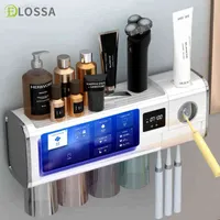 ELOSSA Multifunctional UV Toothbrush Holder Automatic Toothpaste Dispenser Squeezer Shelf Bathroom Accessories Set Storage Rack H220418
