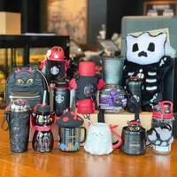 Starbucks 2021 Halloween Cup черный Cat Demon Spirit Стеклянная соломенная складная Кубок с чашкой чашки для изоляции
