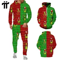 남자의 tracksuits 크리스마스 까마귀 세트 3D 인쇄 후드 티셔츠 탑 긴 바지 가을 패션 녹색 모피 몬스터 풀 오버 의류