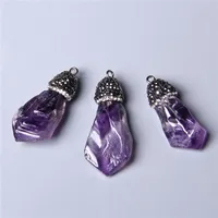 Hänghalsband oregelbundna naturliga lila kristallkvarts Amethyster Stone Charm för smycken tillverkning halsband örhänge handgjorda fynd diypen