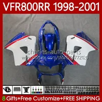 Kit de corpo para Honda Interceptor VFR 800RR 800 CC RR VFR800RR 1998 1999 2000 2000 Bodywork 128No.74 Branco Azul VFR-800 800CC VFR800R 98-01 VFR800 RR 98 99 00 01 Feeding